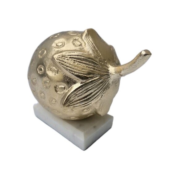 New Gold Strawberry W/ Marble Base Figurine Statue Fruit Figurines Room Decor - Picture 4 of 4